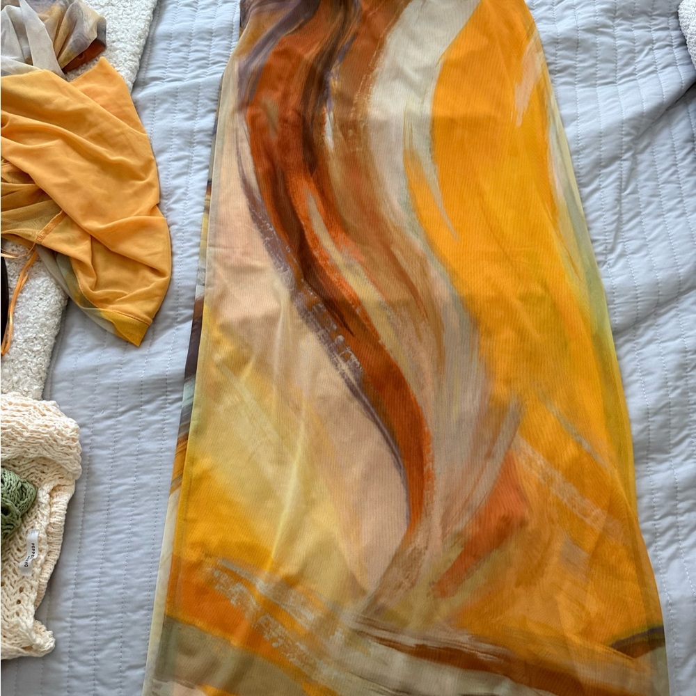 Zara Multicolor Resort Ruched Set with Neck Scarf - Picture 5 of 7